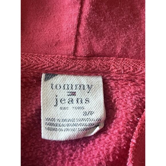 Tommy Jeans Pullover Long Sleeve V Neck Hooded Sweatshirt Small Red Vintage - Picture 5 of 16